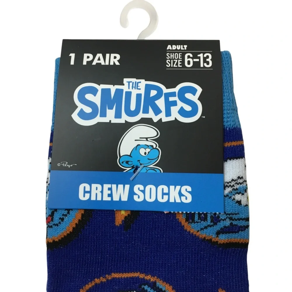 The Smurfs Crew Socks Adult Shoe Size 6-13 Cartoon Novelty Gift 1 Pair NWT